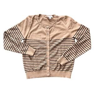 Current Air Tan & Black Striped Lightweight Button Up Cardigan Medium